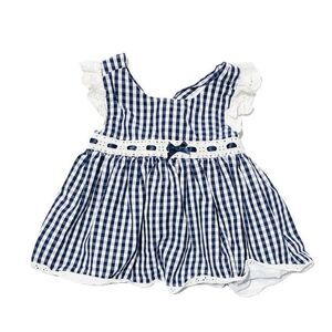 Baby Starters Navy Picnic Plaid Lace Trim Pinafore Apron Dress